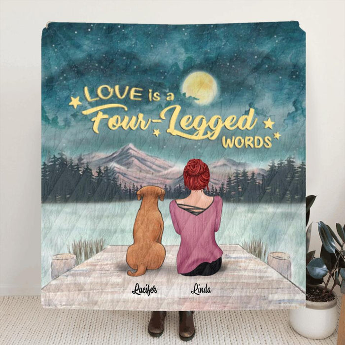 Custom Personalized Pets Mom Quilt/ Fleece Blanket - Mom With Upto 5 Pets - Best Gift For Cat Lovers, Dog Lovers - Love Is Four-Legged Words