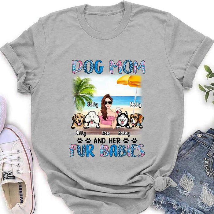 Custom Personalized Dog Mom Summer Patterned Shirt/ Hoodie/Sweatshirt/Long sleeve - Upto 4 Dogs - Gift Idea For Dog Mom/Dog Lovers - Dog Mom And Her Fur Babies