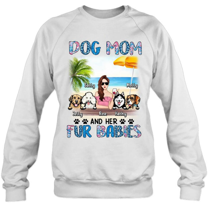 Custom Personalized Dog Mom Summer Patterned Shirt/ Hoodie/Sweatshirt/Long sleeve - Upto 4 Dogs - Gift Idea For Dog Mom/Dog Lovers - Dog Mom And Her Fur Babies