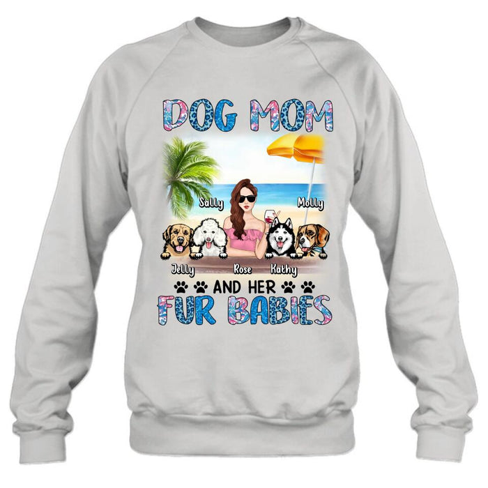 Custom Personalized Dog Mom Summer Patterned Shirt/ Hoodie/Sweatshirt/Long sleeve - Upto 4 Dogs - Gift Idea For Dog Mom/Dog Lovers - Dog Mom And Her Fur Babies