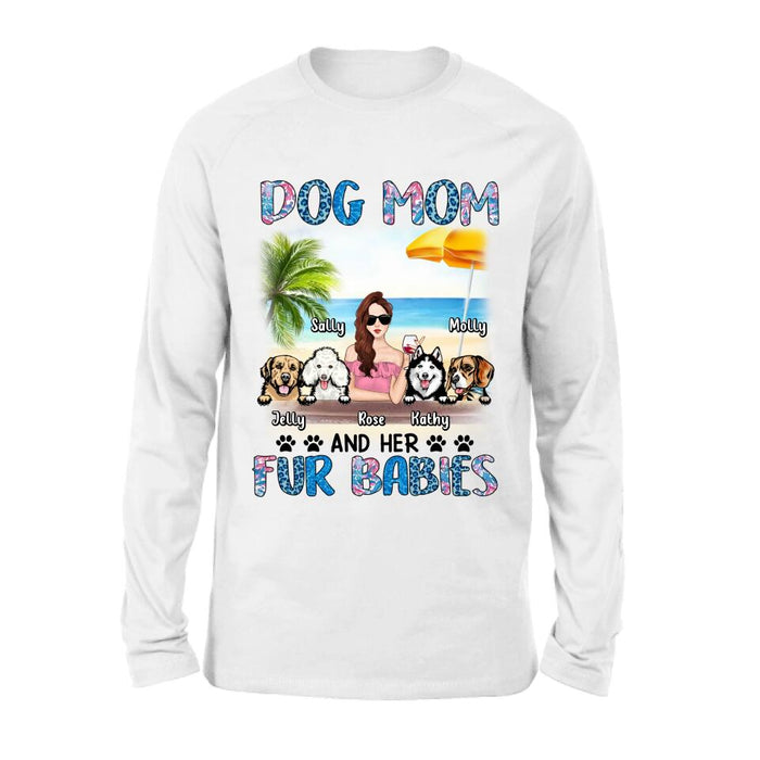 Custom Personalized Dog Mom Summer Patterned Shirt/ Hoodie/Sweatshirt/Long sleeve - Upto 4 Dogs - Gift Idea For Dog Mom/Dog Lovers - Dog Mom And Her Fur Babies