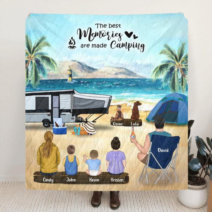 Personalized Beach Camping Blanket - Single Mom/Dad with up to 4 Kids and 2 Pets - Gift For Father's Day - The Best Memories Are Made Camping - 1CTOH9