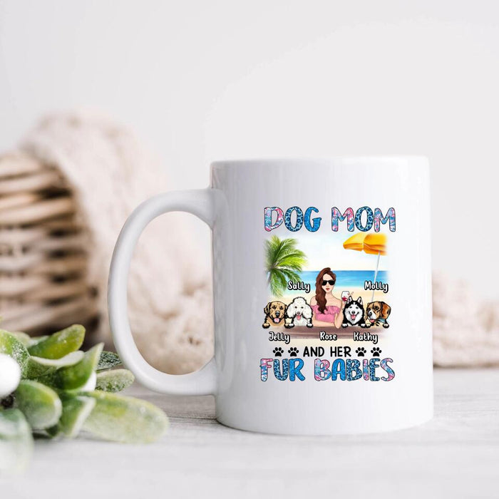 Custom Personalized Dog Mom Summer Patterned Coffee Mug - Upto 4 Dogs - Gift Idea For Dog Mom/Dog Lovers - Dog Mom And Her Fur Babies