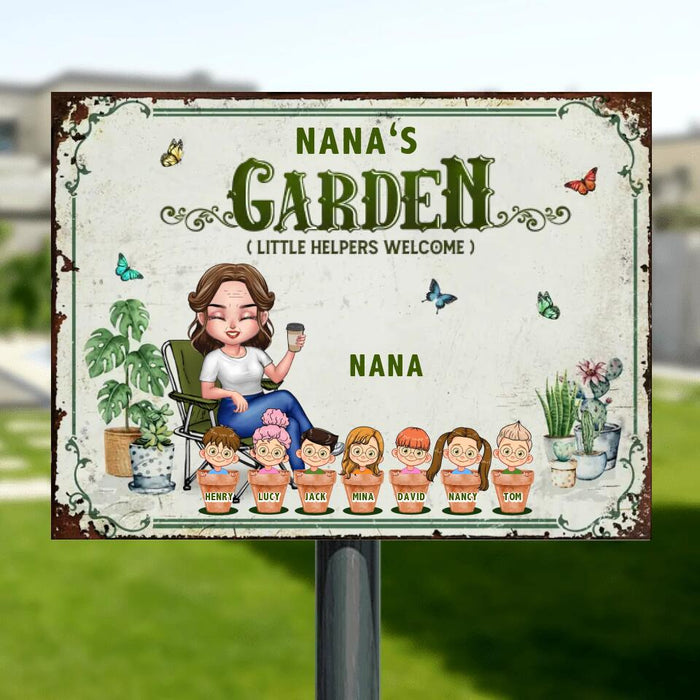 Custom Personalized Grandma Garden Metal Sign - Gift Idea For Gardener/Grandma/Mother's Day - Upto 7 Kids - Nana's Garden( Little Helpers Welcome)