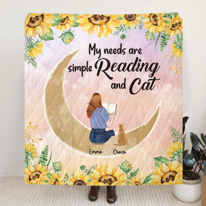 Custom Personalized Reading Dog/Cat Quilt/Fleece Blanket - Best Gift Idea For Dogs/Cats Lovers - My Needs Are Simple Reading And Cat