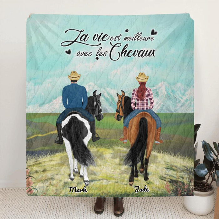 Custom Personalized Riding Horse Blanket - Best Gift For Couple, Horse Lovers - La vie est meilleure avec les chevaux