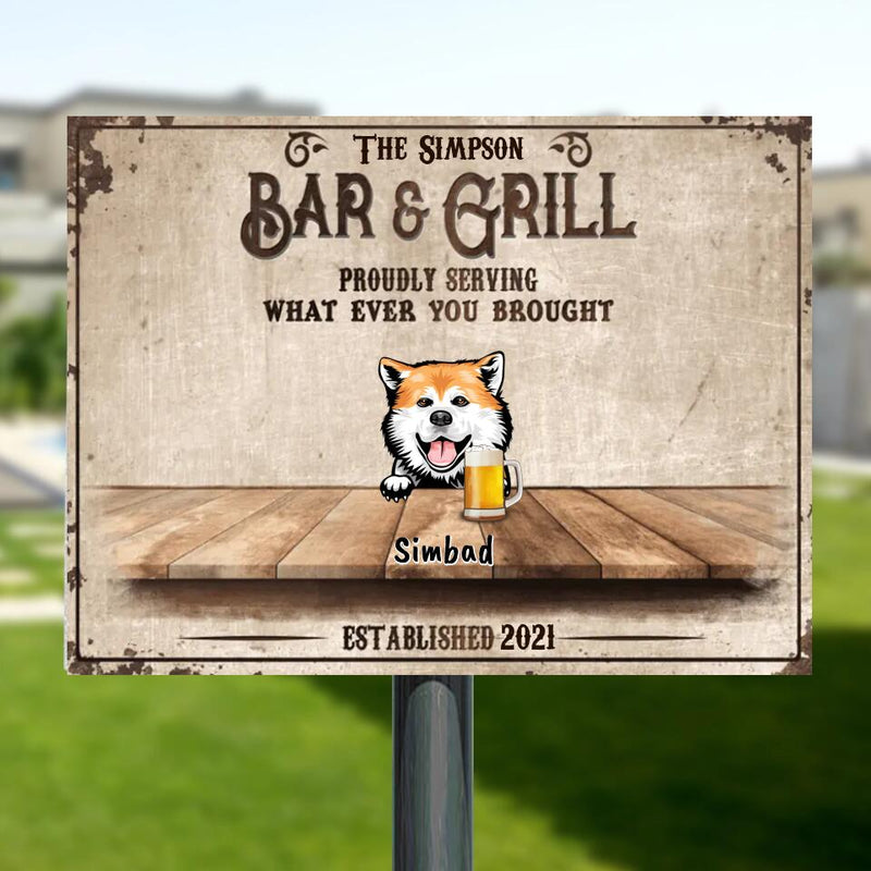 Personalized BBQ/Grilling Metal Sign For Outdoor - Up to 6 Dogs - Family Name - 856IAJ