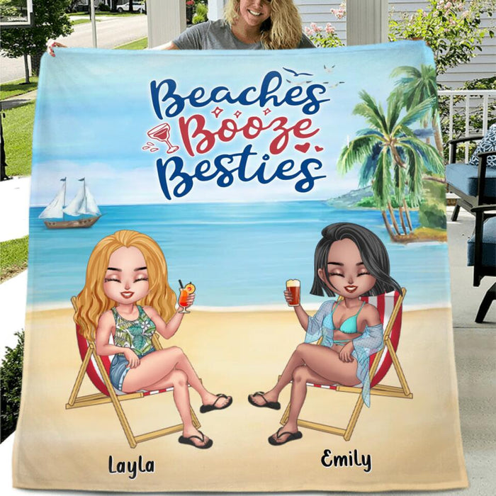 Custom Personalized Besties Single Layer Fleece/Quilt Blanket - Upto 4 People - Gift Idea For Besties/Friends - Beaches Booze Besties