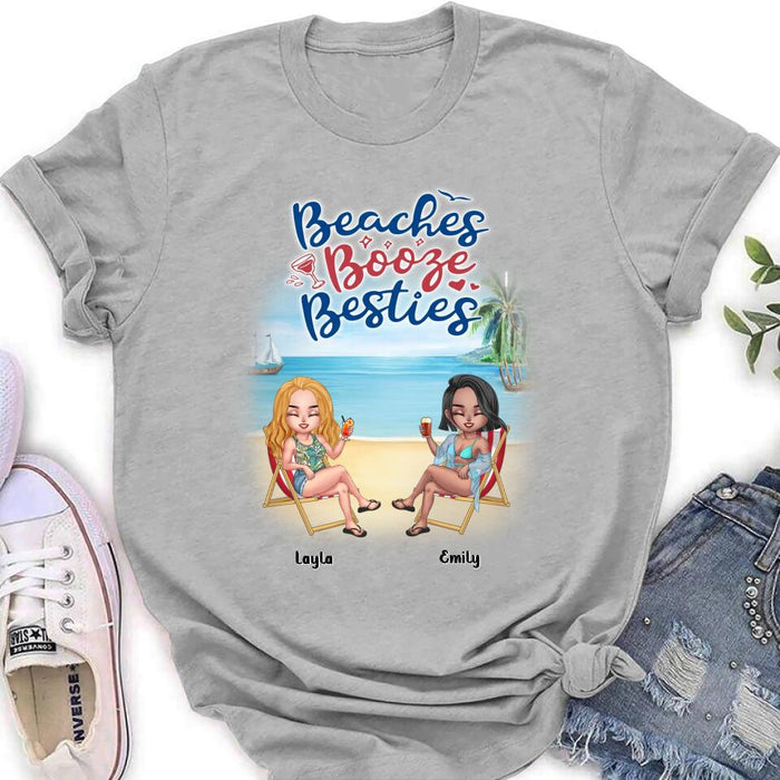 Custom Personalized Besties Shirt - Upto 4 People - Gift Idea For Besties/Friends - Beaches Booze Besties