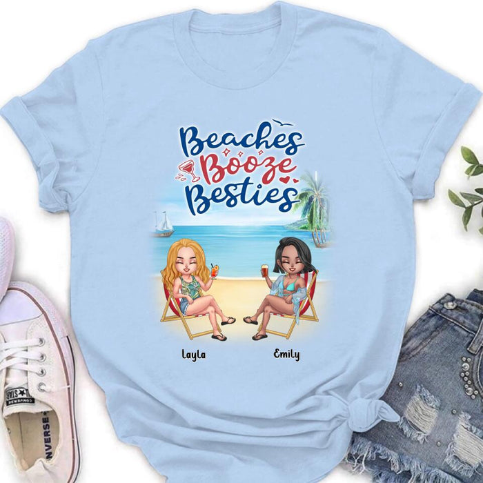 Custom Personalized Besties Shirt - Upto 4 People - Gift Idea For Besties/Friends - Beaches Booze Besties