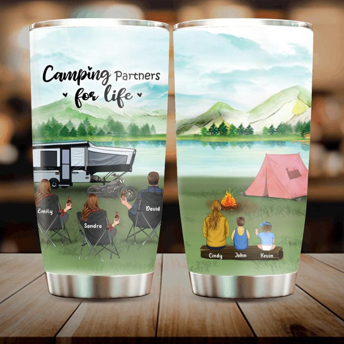 Custom Personalized Camping Tumbler - 3 Adults and 3 Kids - Camping Partners For Life