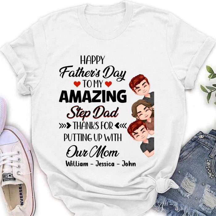 Custom Personalized Thanks Dad Shirt/Long sleeve/Sweatshirt/Hoodie - Gift Idea For Father's Day - Upto 3 Children - To My Amazing Step Dad