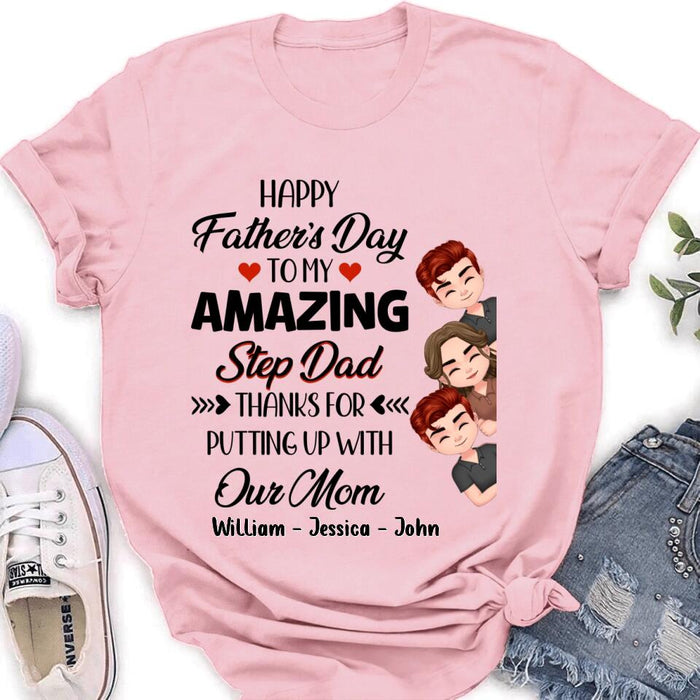 Custom Personalized Thanks Dad Shirt/Long sleeve/Sweatshirt/Hoodie - Gift Idea For Father's Day - Upto 3 Children - To My Amazing Step Dad