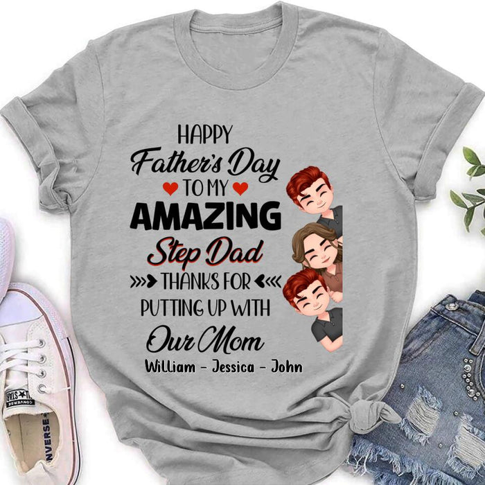 Custom Personalized Thanks Dad Shirt/Long sleeve/Sweatshirt/Hoodie - Gift Idea For Father's Day - Upto 3 Children - To My Amazing Step Dad