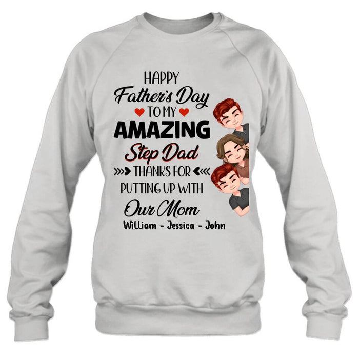 Custom Personalized Thanks Dad Shirt/Long sleeve/Sweatshirt/Hoodie - Gift Idea For Father's Day - Upto 3 Children - To My Amazing Step Dad