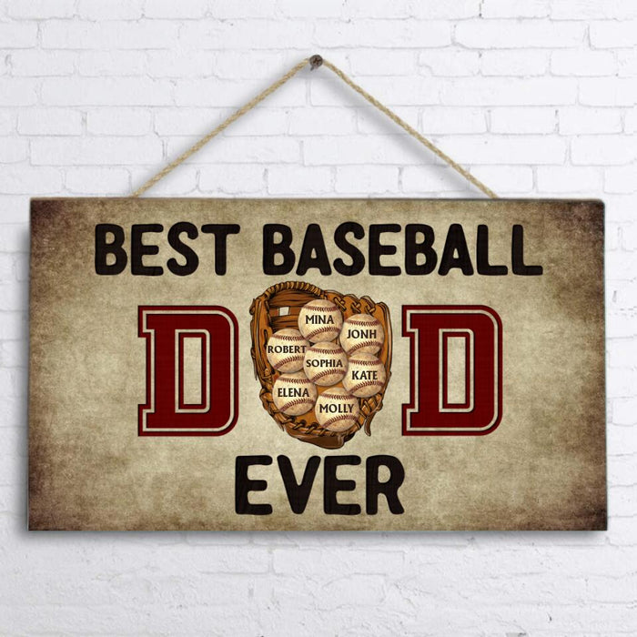 Custom Personalized Best Baseball Dad Ever Wooden Sign - Upto 7 Kids - Gift For Father/ Baseball Lover - Family Gift Idea