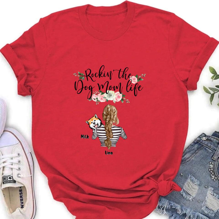 Custom Personalized Dog Mom Shirt - Upto 4 Dogs  - Best Gift idea For Dog Lovers/ Mother's Day - Rockin' The Dog Mom Life