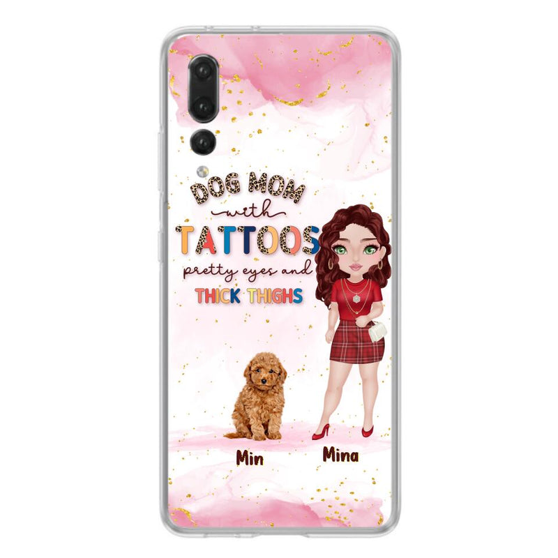 Custom Personalized Dog Mom Phone Case - Up to 5 Dogs - Best Gift Idea For Dog Lovers/Mother's Day - Dog Mom With Tattoos Pretty Eyes And Thick Thighs - Cases For Oppo, Xiaomi And Huawei