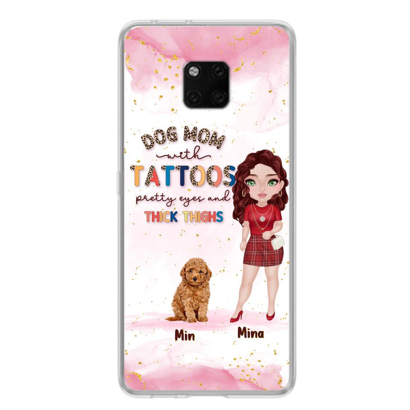 Custom Personalized Dog Mom Phone Case - Up to 5 Dogs - Best Gift Idea For Dog Lovers/Mother's Day - Dog Mom With Tattoos Pretty Eyes And Thick Thighs - Cases For Oppo, Xiaomi And Huawei