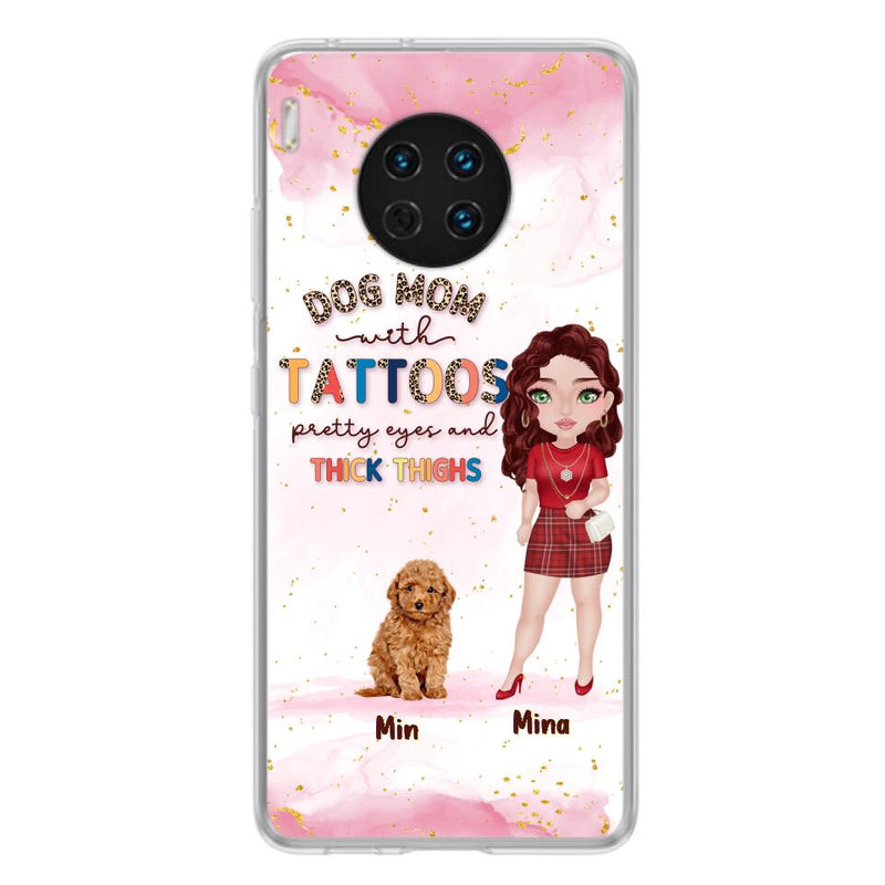 Custom Personalized Dog Mom Phone Case - Up to 5 Dogs - Best Gift Idea For Dog Lovers/Mother's Day - Dog Mom With Tattoos Pretty Eyes And Thick Thighs - Cases For Oppo, Xiaomi And Huawei