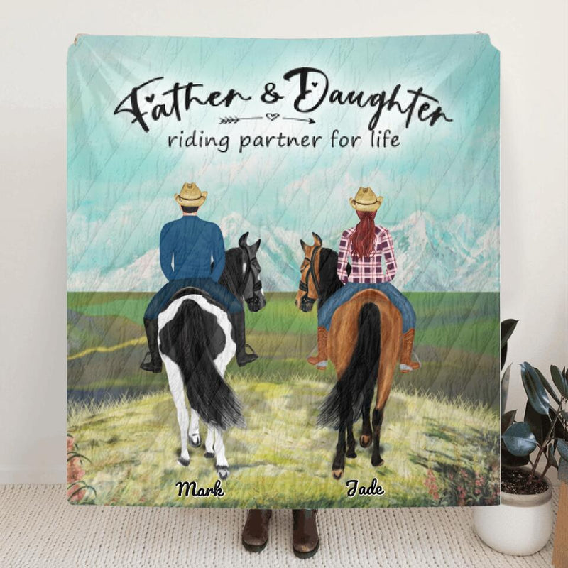 Personalized Riding Horse Quilt Blanket - Father and Son, Father and Daughter - Best Gift For Father's Day