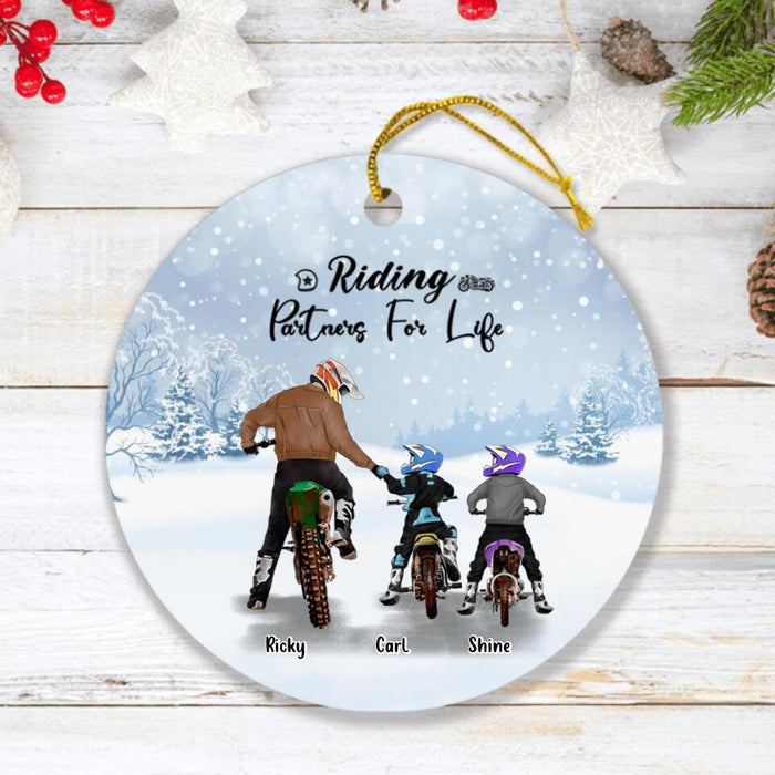 Custom Personalized Riding Ornament - Father Upto 2 Sons - Best Gift for Biker Dad - Riding Partners For Life - IAKT4L