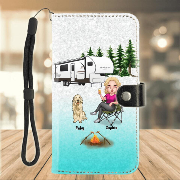 Custom Personalized Dog Camping Queen Flip Leather Purse For Mobile Phone - Upto 5 Dogs - Gift Idea For Dog Lovers/ Mother's Day - Tough Enough To Be A Dog Mom And Camping Queen Crazy Enough To Rock Them Both