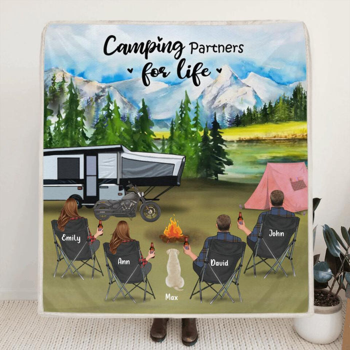 Personalized camping blanket - Adults and Pets camping blanket - gift idea for family, camping lovers - Camping Partners For Life