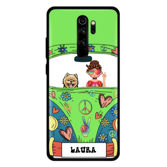 Custom Personalized Hippie Girl Phone Case - Girl with up to 3 Pets - Case for iPhone, Samsung and Xiaomi