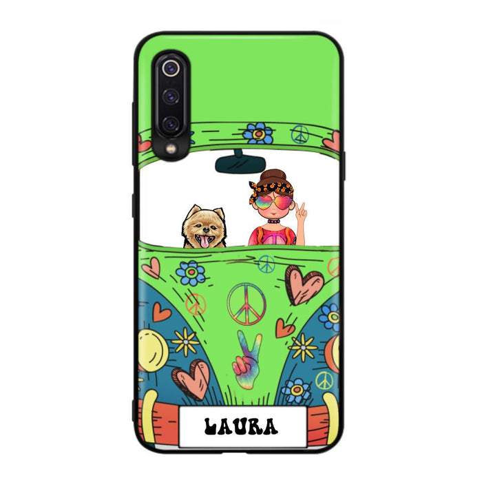 Custom Personalized Hippie Girl Phone Case - Girl with up to 3 Pets - Case for iPhone, Samsung and Xiaomi