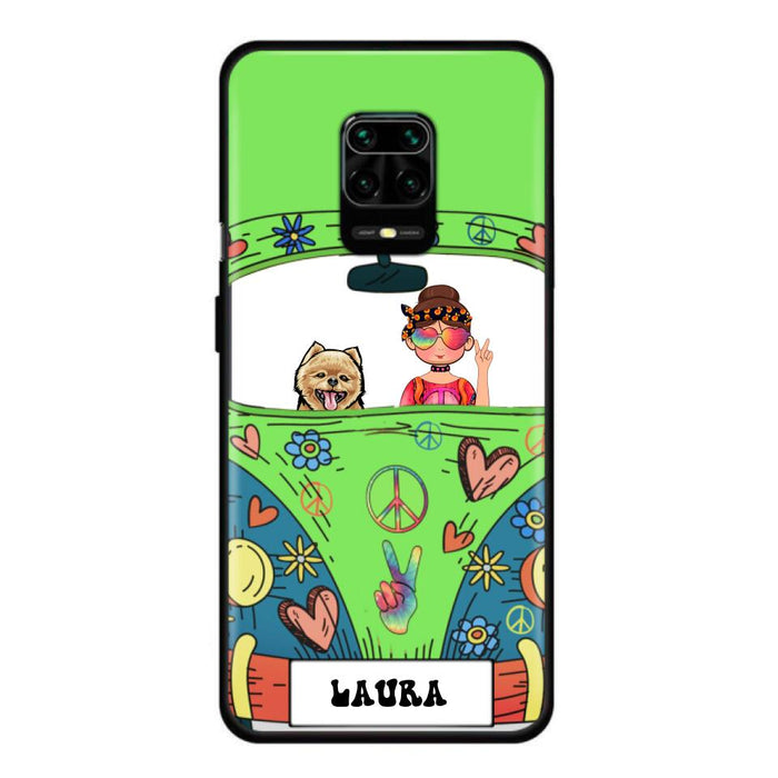 Custom Personalized Hippie Girl Phone Case - Girl with up to 3 Pets - Case for iPhone, Samsung and Xiaomi