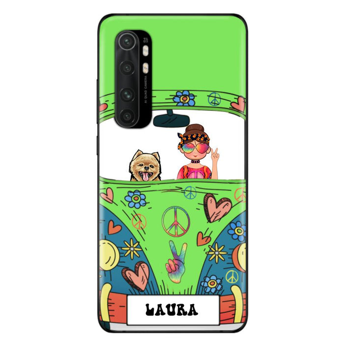 Custom Personalized Hippie Girl Phone Case - Girl with up to 3 Pets - Case for iPhone, Samsung and Xiaomi