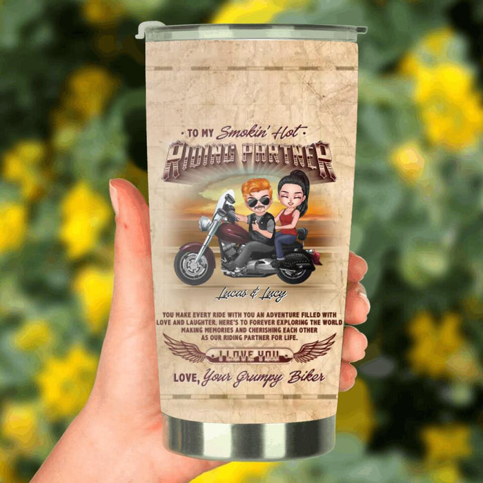 Custom Personalized Couple Riding Tumbler - Gift Idea For Couple/ Biker - To My Smokin' Hot Riding Partner