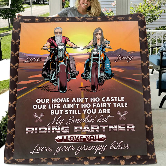 Custom Personalized Riding Couple Single Layer Fleece/ Quilt Blanket - Gift Idea For Wife From Husband - You Are My Smokin' Hot Riding Partner