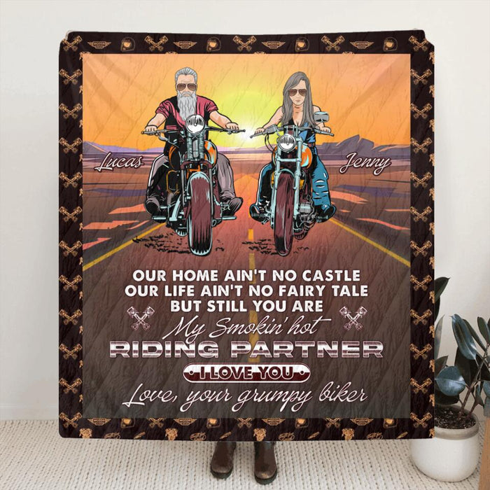 Custom Personalized Riding Couple Single Layer Fleece/ Quilt Blanket - Gift Idea For Wife From Husband - You Are My Smokin' Hot Riding Partner