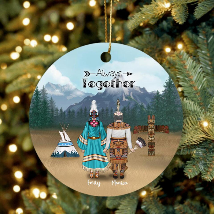 Custom Personalized Mom Daughter Ornament - Gift From Daughter To Mom - Native American Mother With Upto 2 Daughters - Always Together