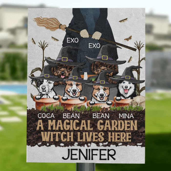 Custom Personalized Witch's Magical Garden Metal Sign - A Witch With Upto 6 Pets - A Magical Garden Witch Lives Here - ALVX2G