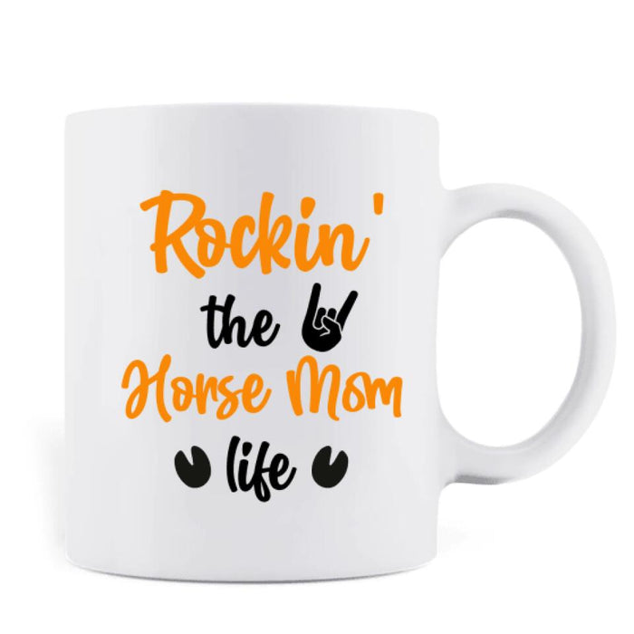 Custom Personalized Horse Mom In Autumn Mug - Girl With Upto 2 Horses - Best Gift For Horse Lover - Rocking The Horse Mom Life