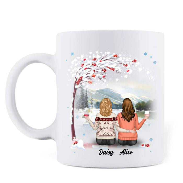 Custom Personalized Autumn/Winter/Christmas Sister Coffee Mug - Upto 5 Girls - Best Gift For Friends - I'd Walk Through Fire For You