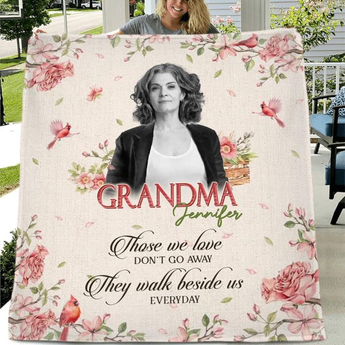 Custom Personalized Memorial Single Layer Fleece Blanket - Upload Photo - Memorial Gift Idea - They Walk Beside Us Everyday