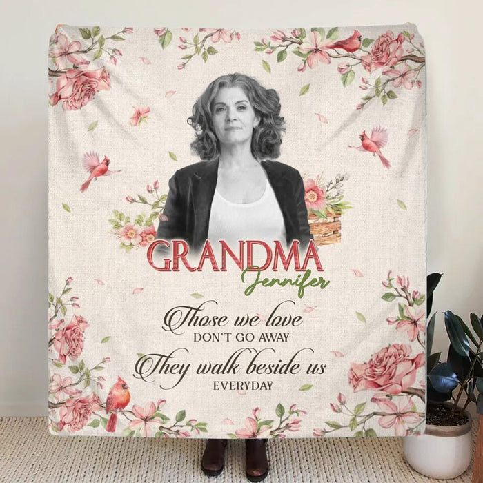 Custom Personalized Memorial Single Layer Fleece Blanket - Upload Photo - Memorial Gift Idea - They Walk Beside Us Everyday