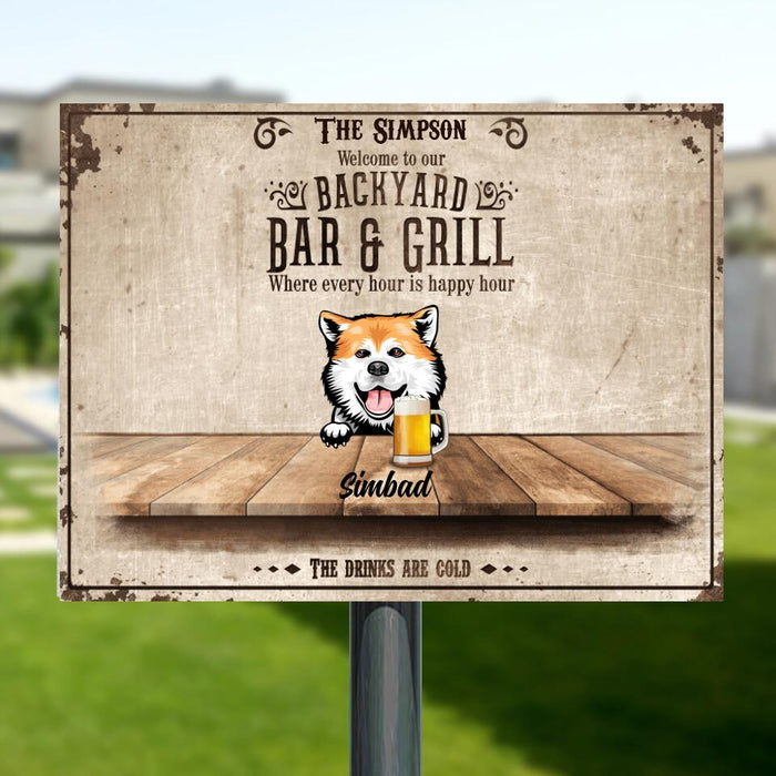 Personalized Backyard Bar & Grill Metal Sign - Family Name with up to 6 Dogs - 856IAJ