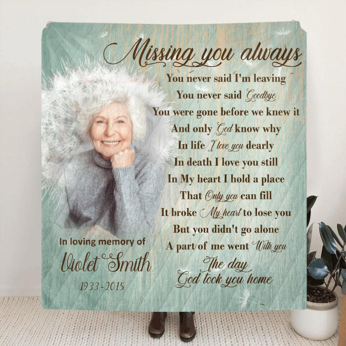 Custom Personalized Remembrance Quilt/ Fleece Blanket - Memorial Gifts - Missing You Always - GTWDM6