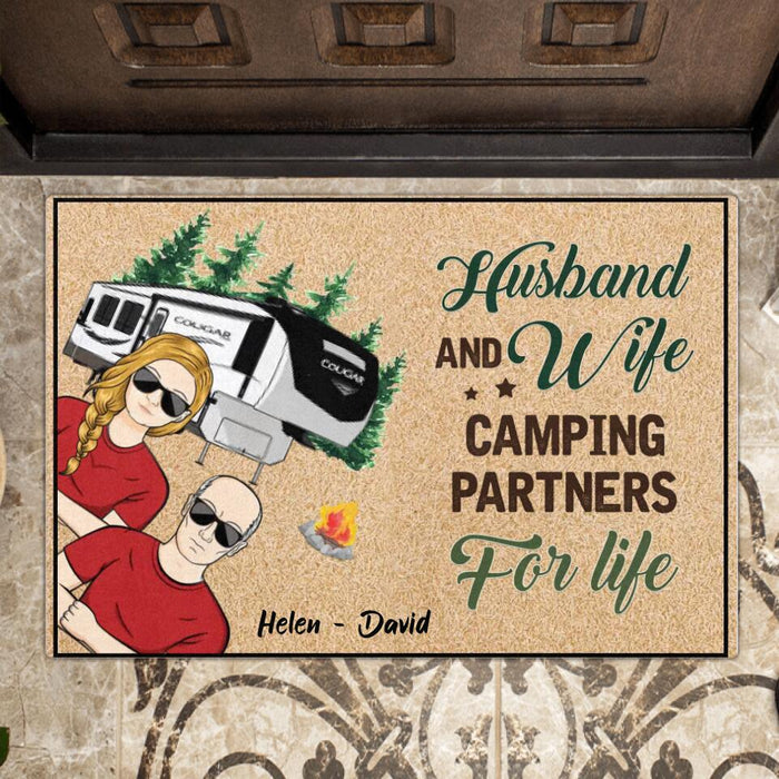 Custom Personalized Camping Couple Doormat - Gift Idea For Couple/ Camping Lover - Husband And Wife Camping Partners For Life