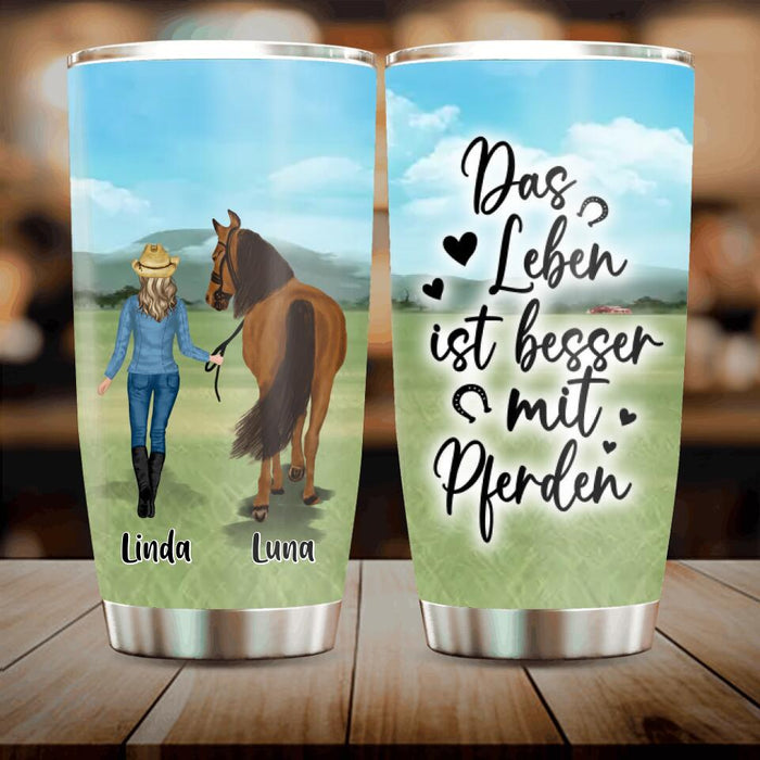 Custom Personalized Horse Girl Tumbler - Gift Idea For Horse Lovers/Girl - Upto 6 Horses - Das Leben Ist Besser Mit Pferden