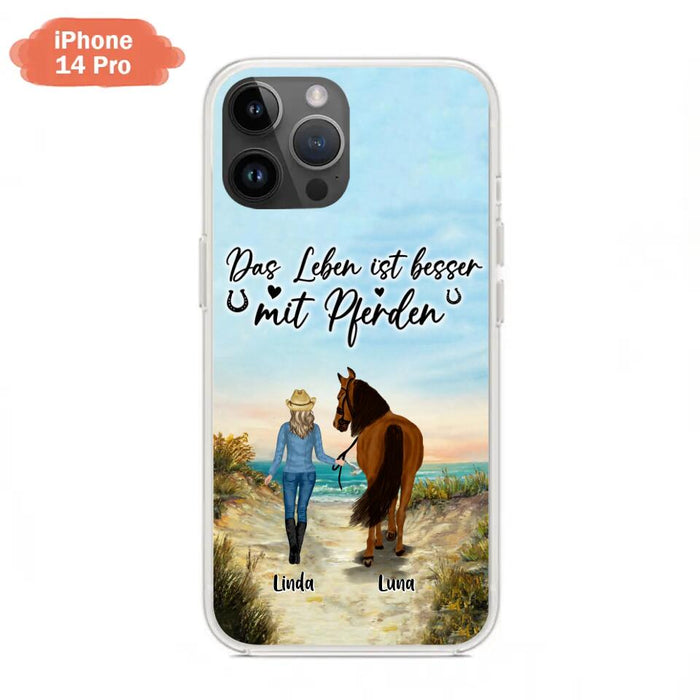 Custom Personalized Horse Girl Phone Case - Gift Idea For Horse Lovers/Girl - Upto 6 Horses - Das Leben Ist Besser Mit Pferden - Cases For iPhone/Samsung