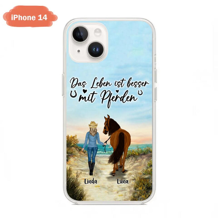 Custom Personalized Horse Girl Phone Case - Gift Idea For Horse Lovers/Girl - Upto 6 Horses - Das Leben Ist Besser Mit Pferden - Cases For iPhone/Samsung