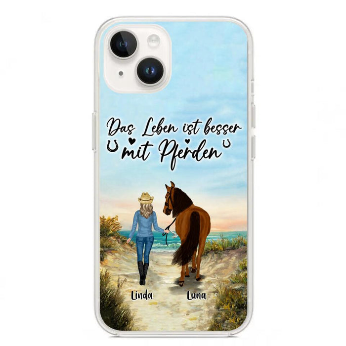 Custom Personalized Horse Girl Phone Case - Gift Idea For Horse Lovers/Girl - Upto 6 Horses - Das Leben Ist Besser Mit Pferden - Cases For iPhone/Samsung