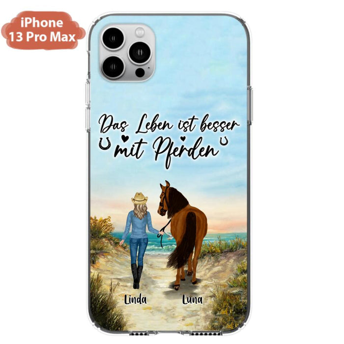 Custom Personalized Horse Girl Phone Case - Gift Idea For Horse Lovers/Girl - Upto 6 Horses - Das Leben Ist Besser Mit Pferden - Cases For iPhone/Samsung