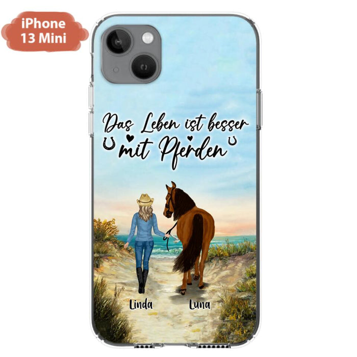 Custom Personalized Horse Girl Phone Case - Gift Idea For Horse Lovers/Girl - Upto 6 Horses - Das Leben Ist Besser Mit Pferden - Cases For iPhone/Samsung